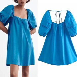 NWT Zara Blue Puff Sleeve Mini Dress